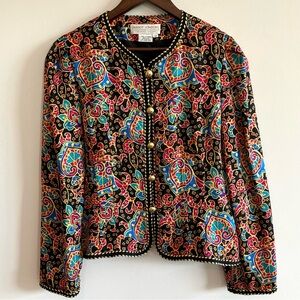 Vintage Maggy London 100% Silk Blazer Jacket Multicolor Paisley Braided Trim 10